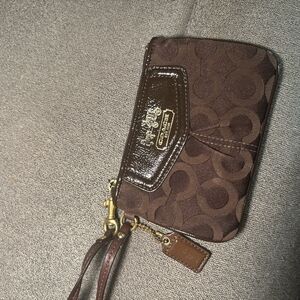 Coach Brown Wristlet with Gold Accents